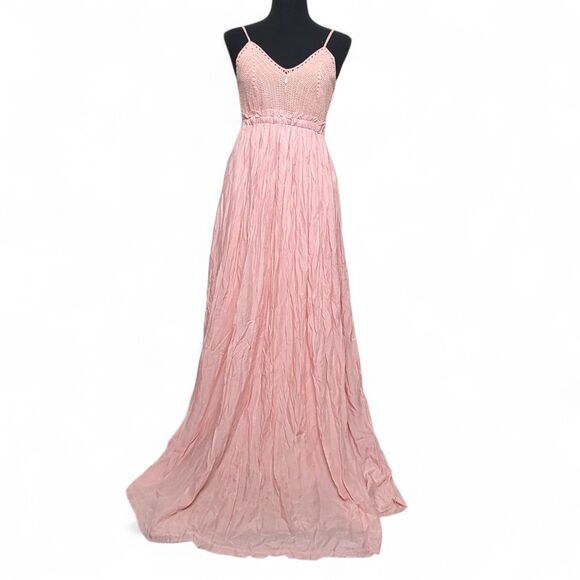 Papaya Dresses & Skirts - Papaya Maxi Dress Women's Large Pink Crochet Lace Bohemian Sleeveless Summer NWT